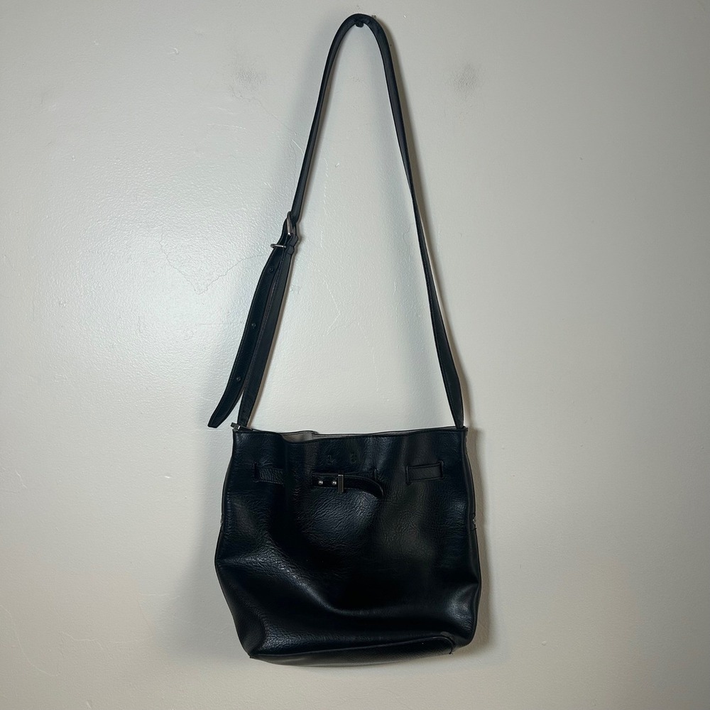 Matt & Nat Black Faux Leather Drawstring Bucket Bag‎ Crossbody Purse